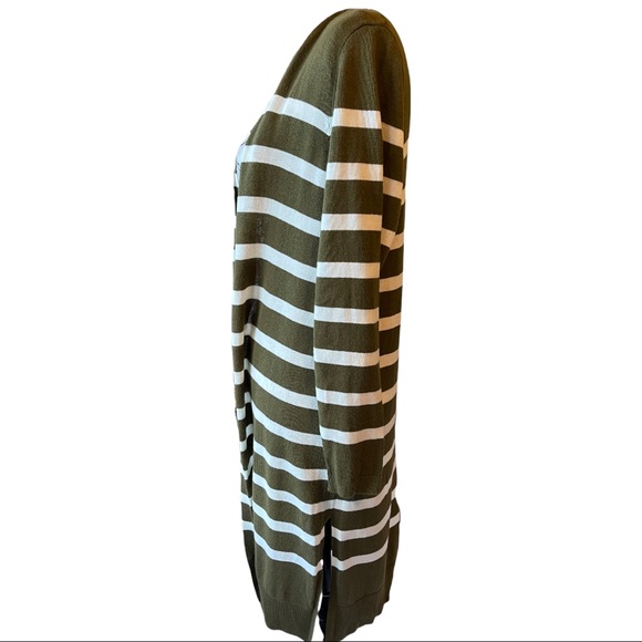 TALBOTS - Long sleeved green and white horizontal striped open sweater cardigan - Picture 9 of 10